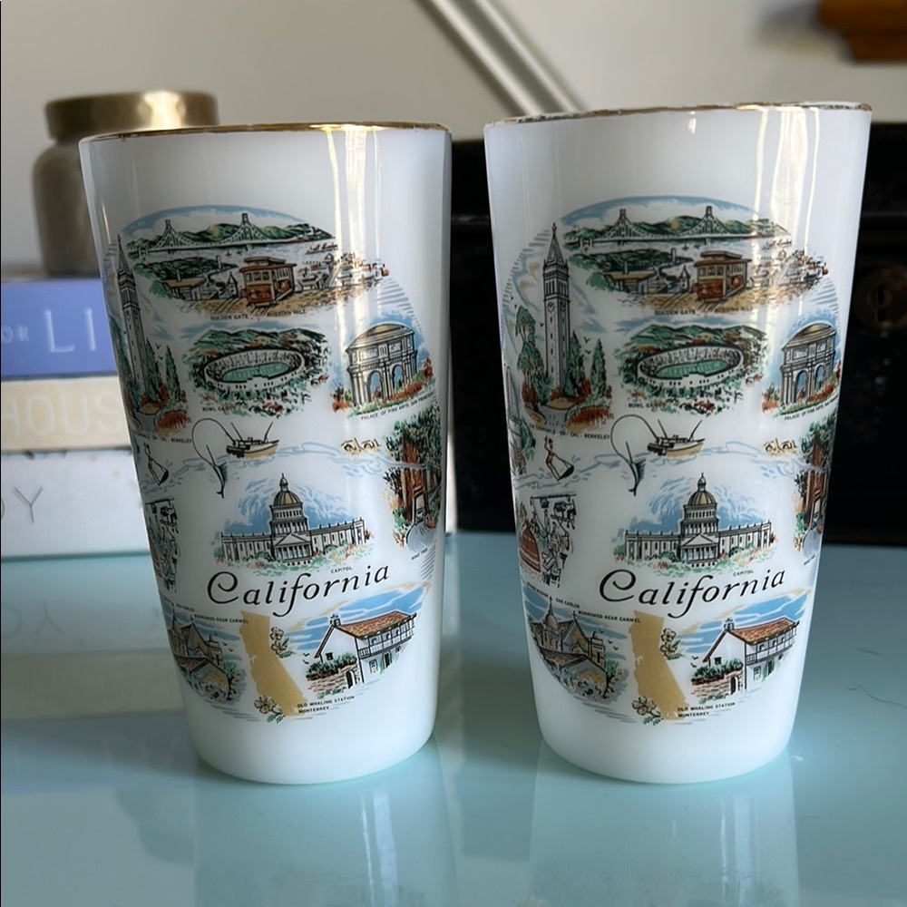Federal Glass Vintage California Souvenir Glasses Set / Milk Glass 🤍